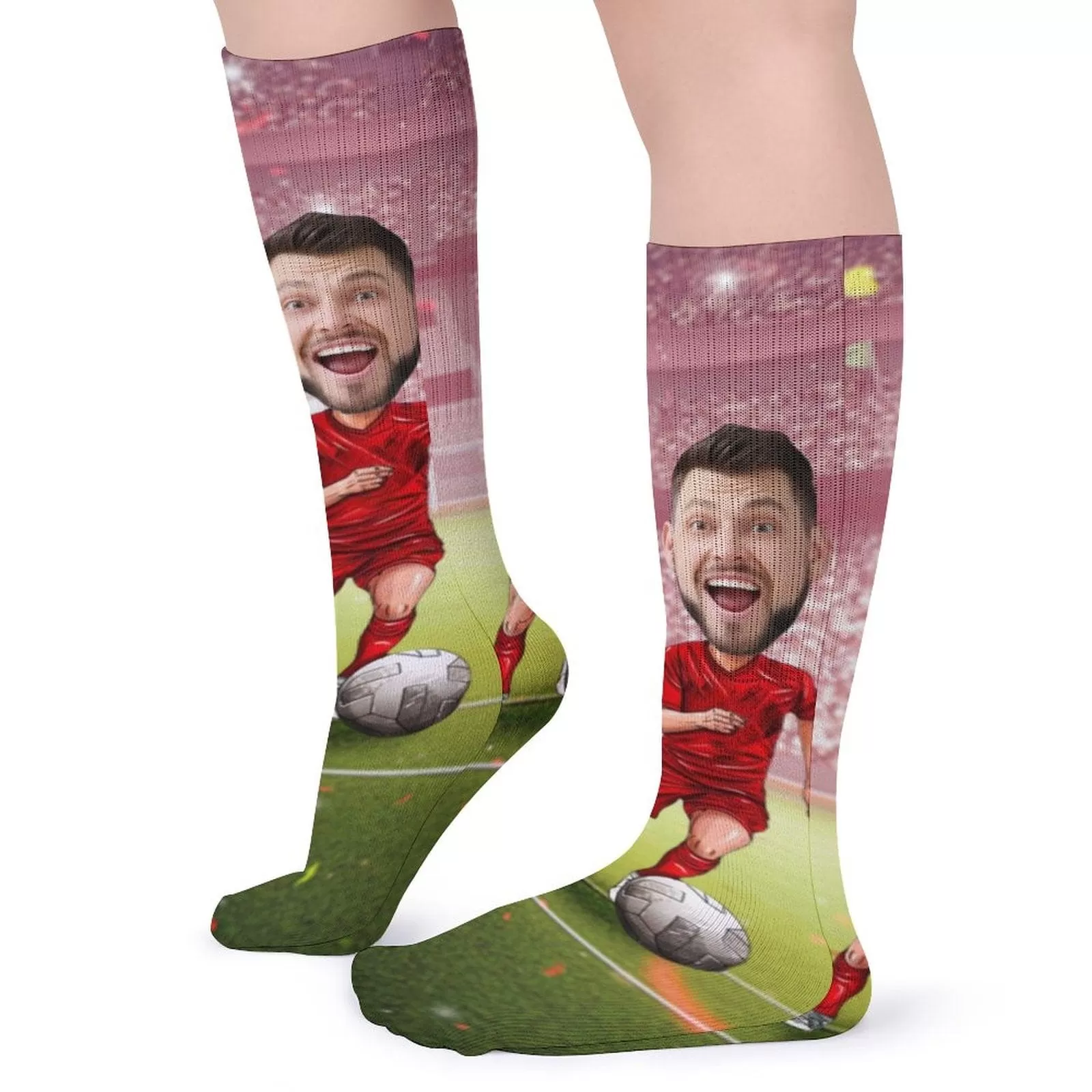 Custom Face Sublimated Crew Socks World Cup Soccer Football Personalized Pohto Face on Socks All Over Print Gift Unisex