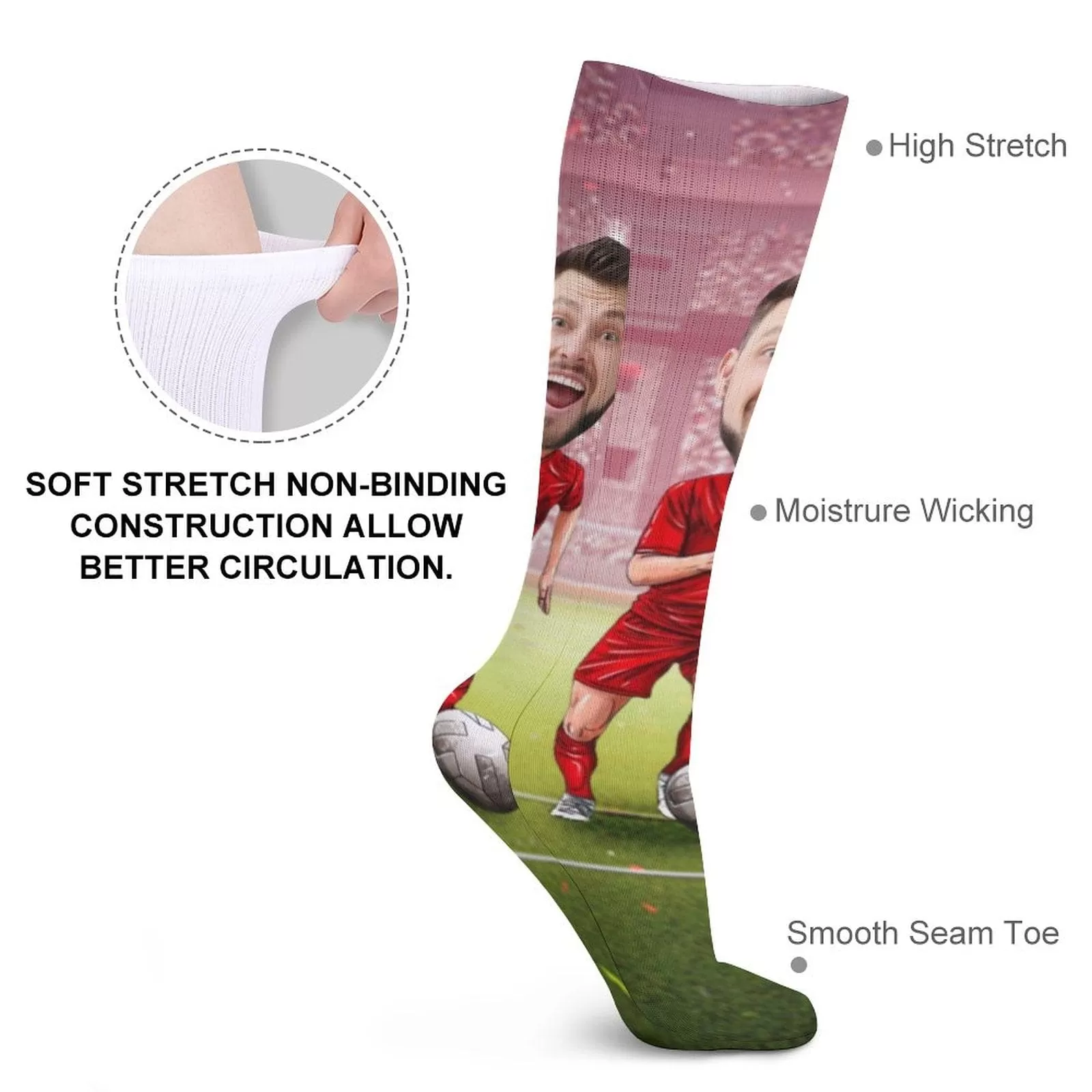 Custom Face Sublimated Crew Socks World Cup Soccer Football Personalized Pohto Face on Socks All Over Print Gift Unisex