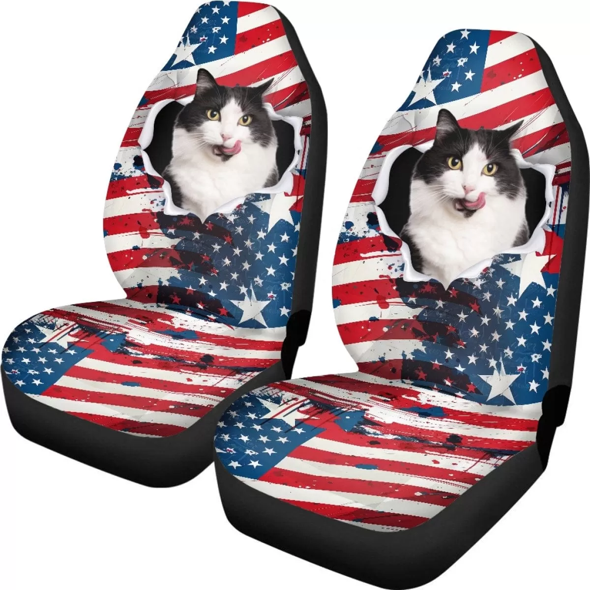 Custom Pet Face American Flag Family Car Seat Covers Universal Auto Waterproof Front Seat Protector (Set of 2)