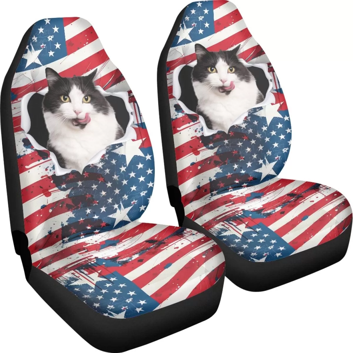 Custom Pet Face American Flag Family Car Seat Covers Universal Auto Waterproof Front Seat Protector (Set of 2)