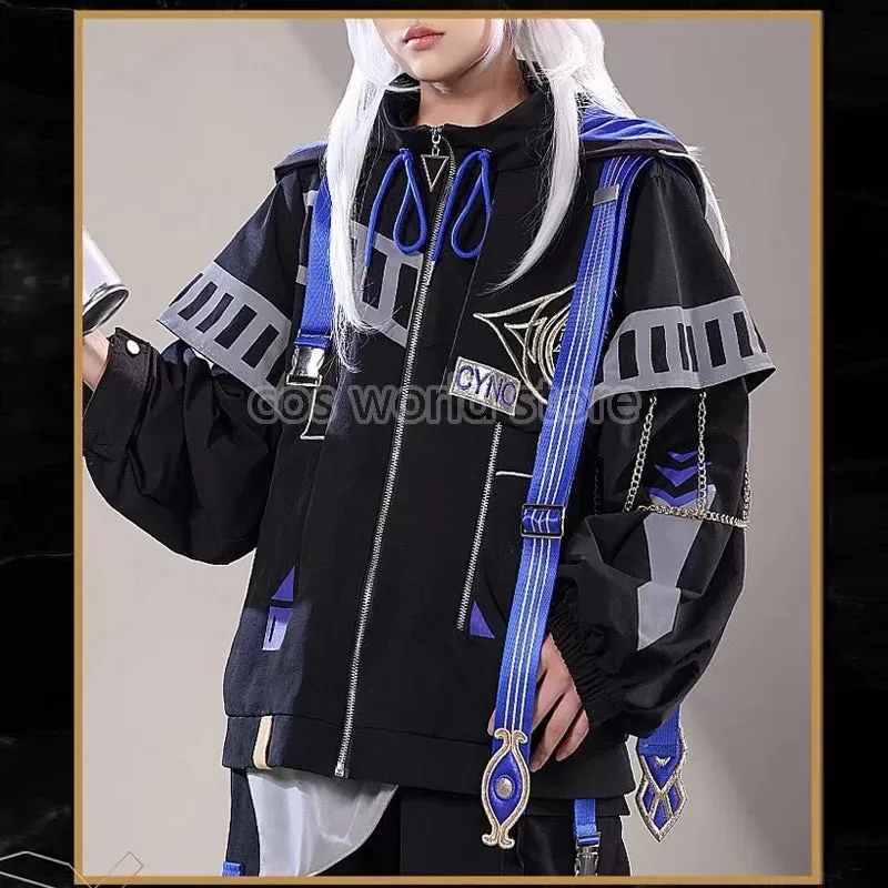 Cyno Genshin Impact Cosplay Costume Men Hooded Coat Uniform Jacket Pants Socks Halloween Carnival Outfit