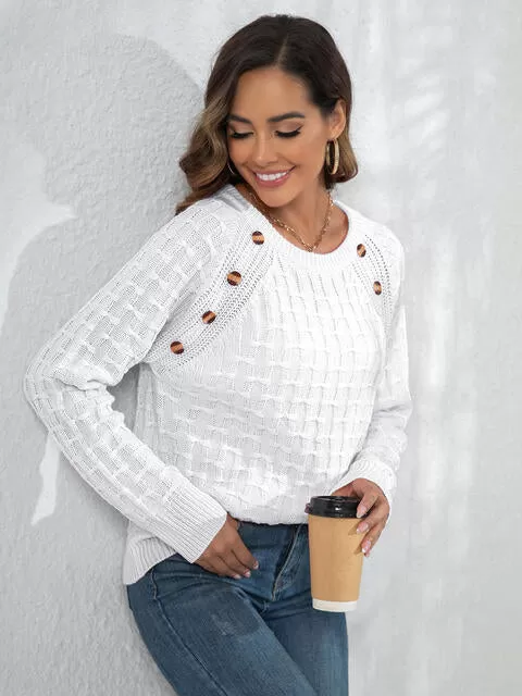 Decorative Button Long Sleeve Sweater