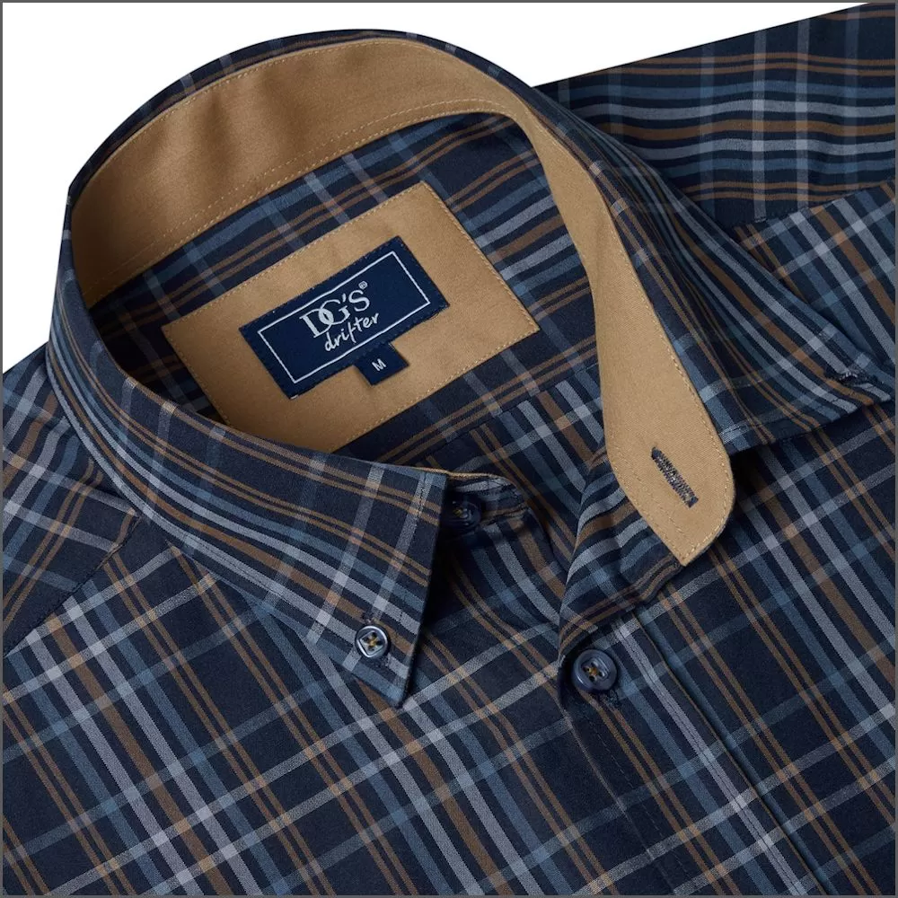 Drifter Ivano Navy, Brown & Blue Check Shirt<>