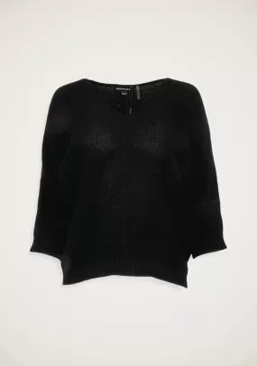 ELBOW SLEEVE V-NECK PULLOVER (BLACK) - REPEAT