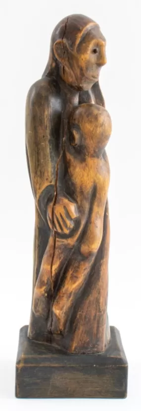 European School, Mother and Child, Wood Sculpture