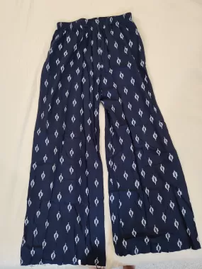 Fabulous Dark Blue Palazzo Pants With White Ikkat Print