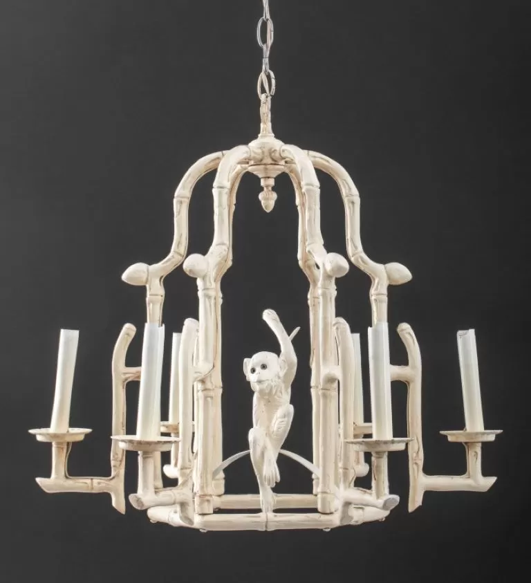 Faux Bamboo Monkey Cage Form Six Light Lantern