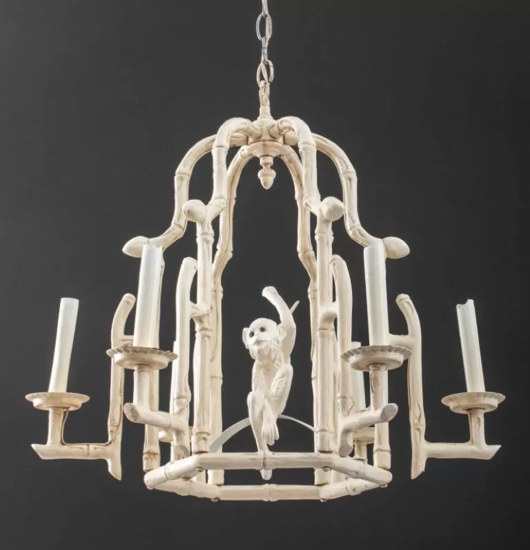 Faux Bamboo Monkey Cage Form Six Light Lantern