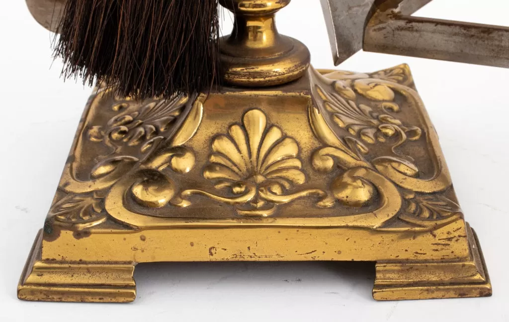 Five Piece Gilt Bronze Fireplace Tool Set