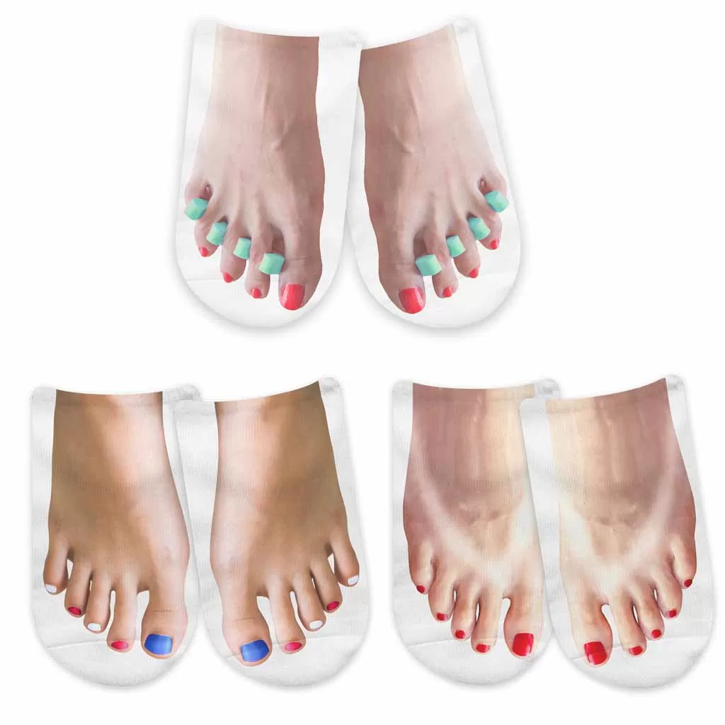 Funny Pedicure Feet Photo on Socks for Women