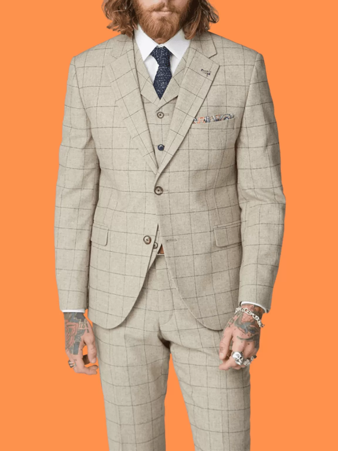 Gibson Wylam Stone Windowpane 3 Piece Tweed Suit