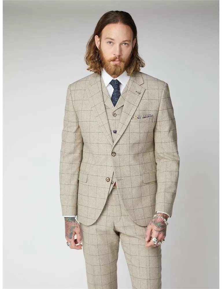 Gibson Wylam Stone Windowpane 3 Piece Tweed Suit