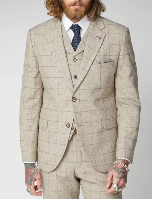 Gibson Wylam Stone Windowpane 3 Piece Tweed Suit