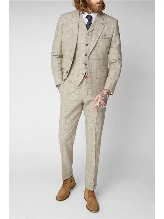 Gibson Wylam Stone Windowpane 3 Piece Tweed Suit