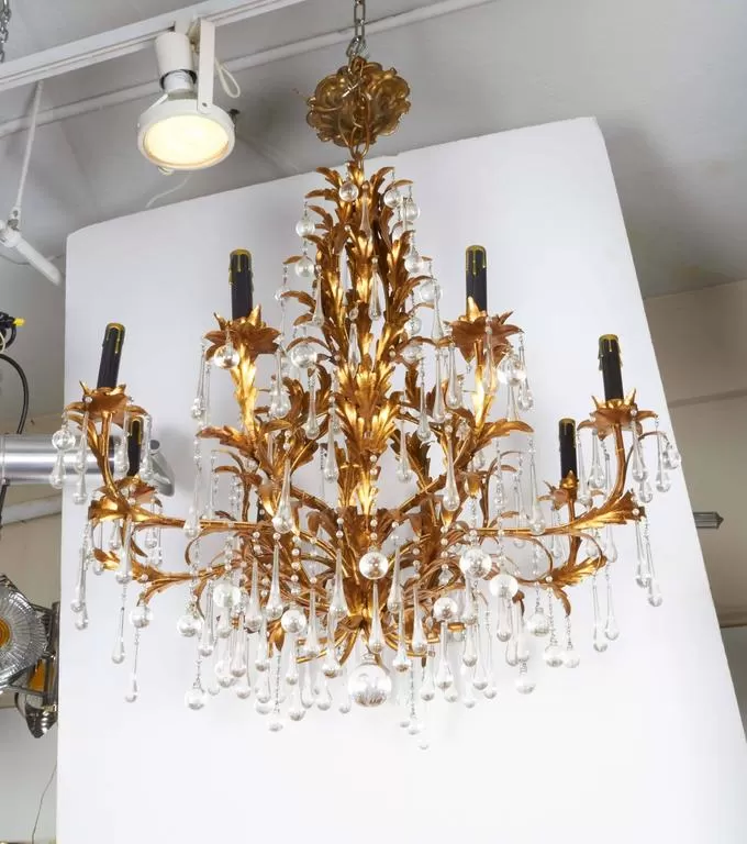 Gilt  and Crystal Chandelier with Eight Lights