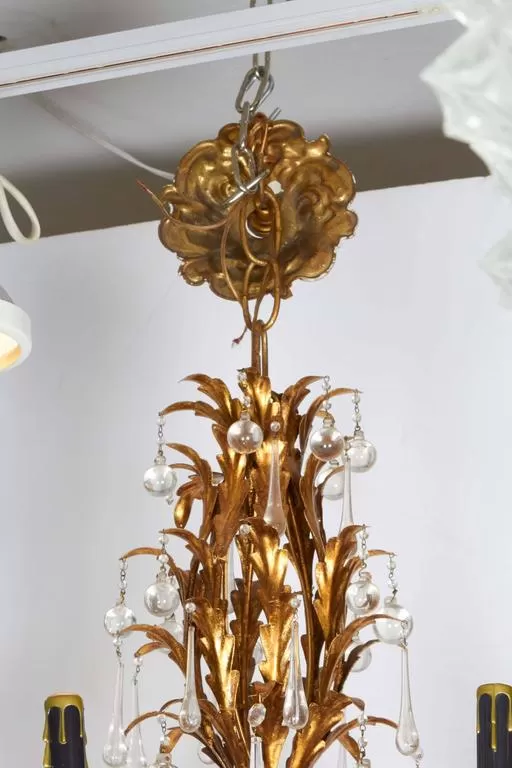 Gilt  and Crystal Chandelier with Eight Lights