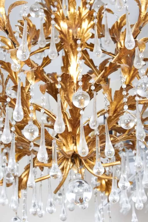 Gilt  and Crystal Chandelier with Eight Lights