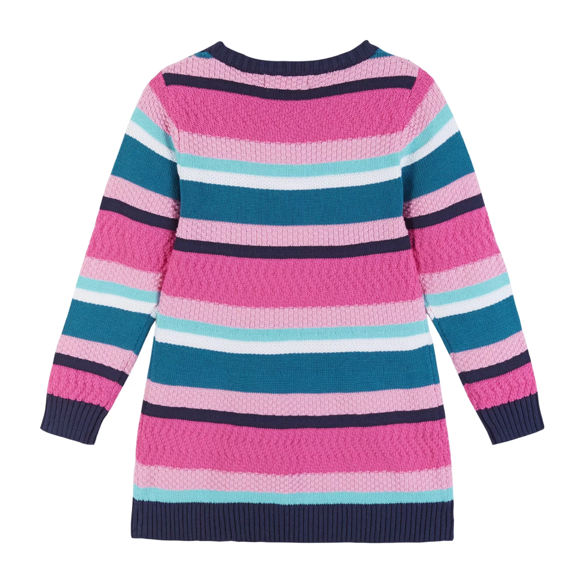 Girls Pink Navy Striped Knit Sweater Dress