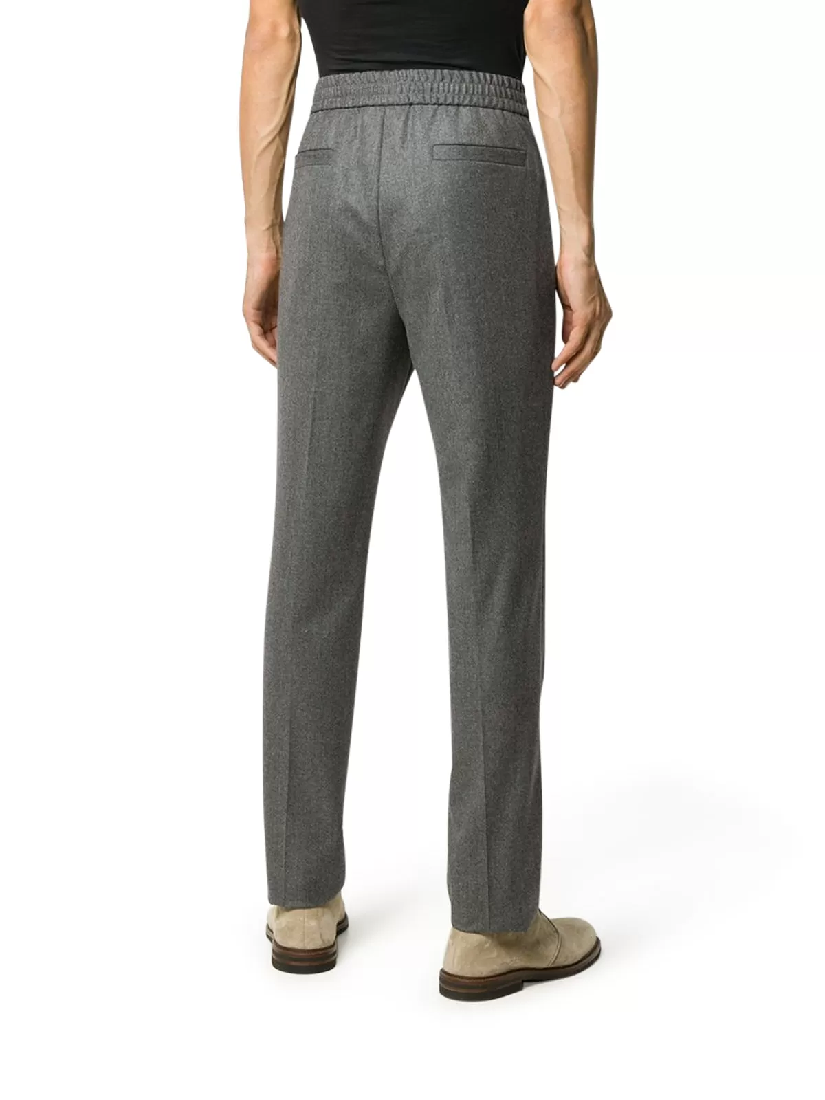 Grey Wool Pleated Drawstring Trousers