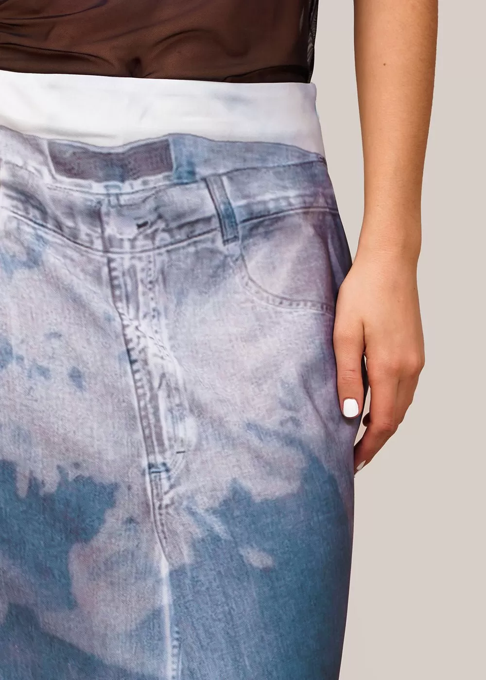 Handy Jean Print Silky Ankle Skirt