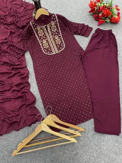 Heavy Rayon Embroidery Work Straight Salwar Suit Set