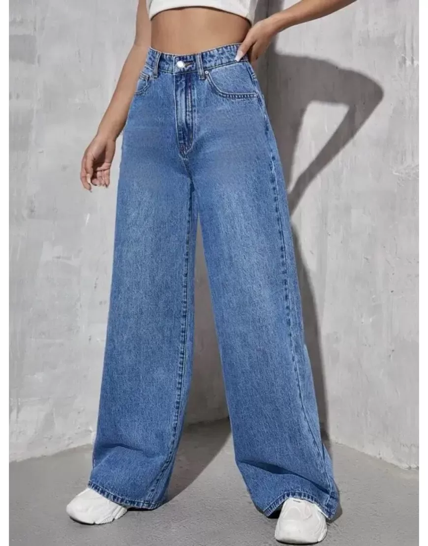 High Rise Wide Leg Jeans Stone Blue