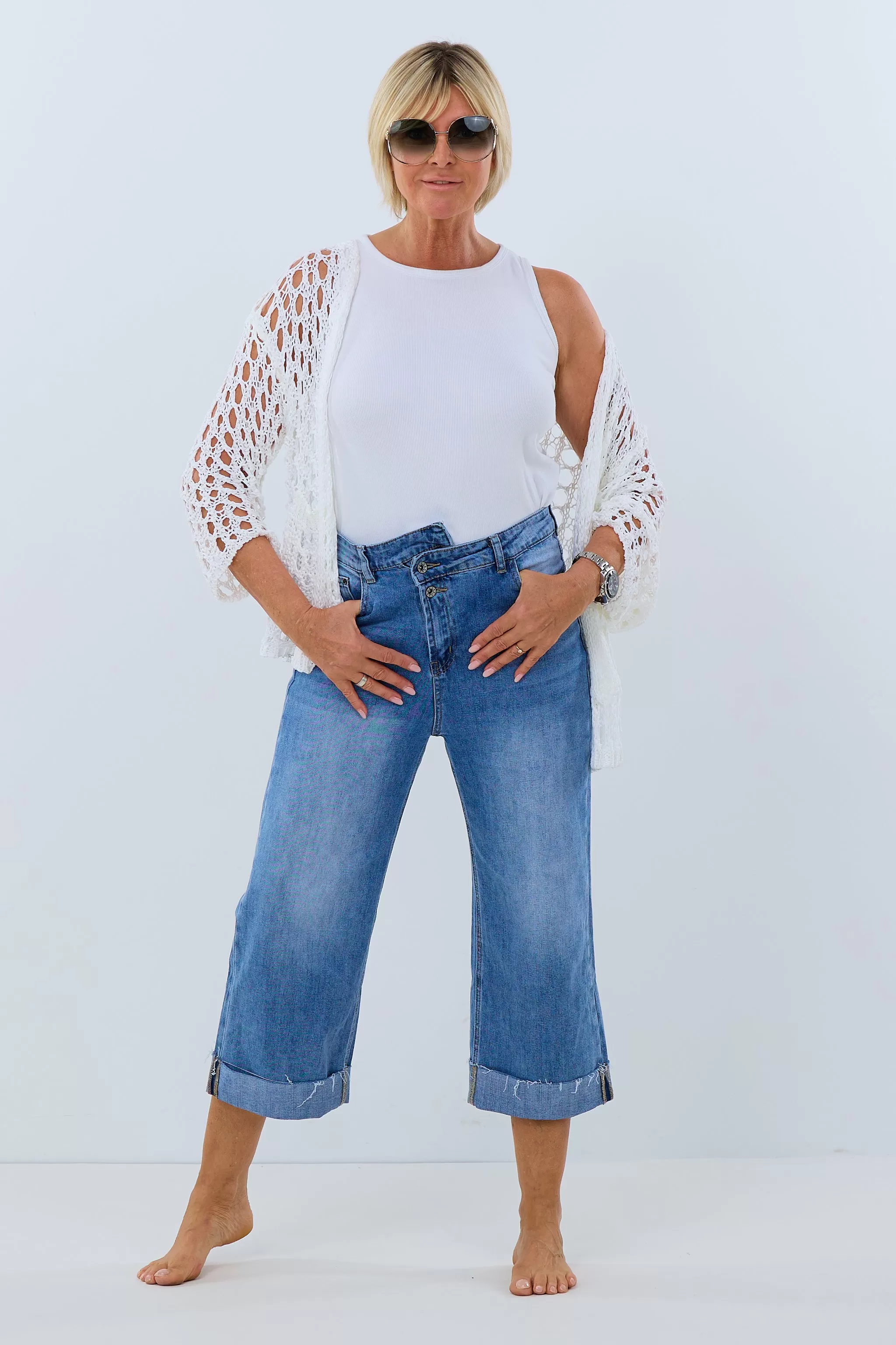 High Waist Jeans Culotte, denim-blue