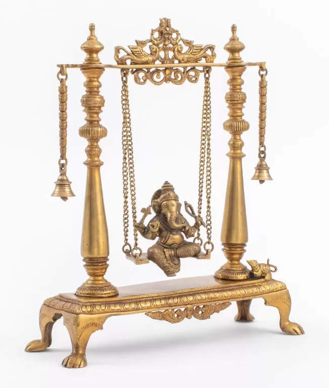 Indian Gilt Bronze Ganesha on Swing Sculpture