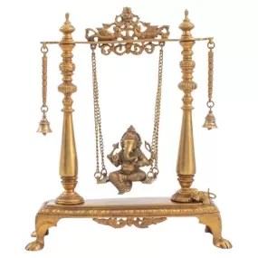 Indian Gilt Bronze Ganesha on Swing Sculpture