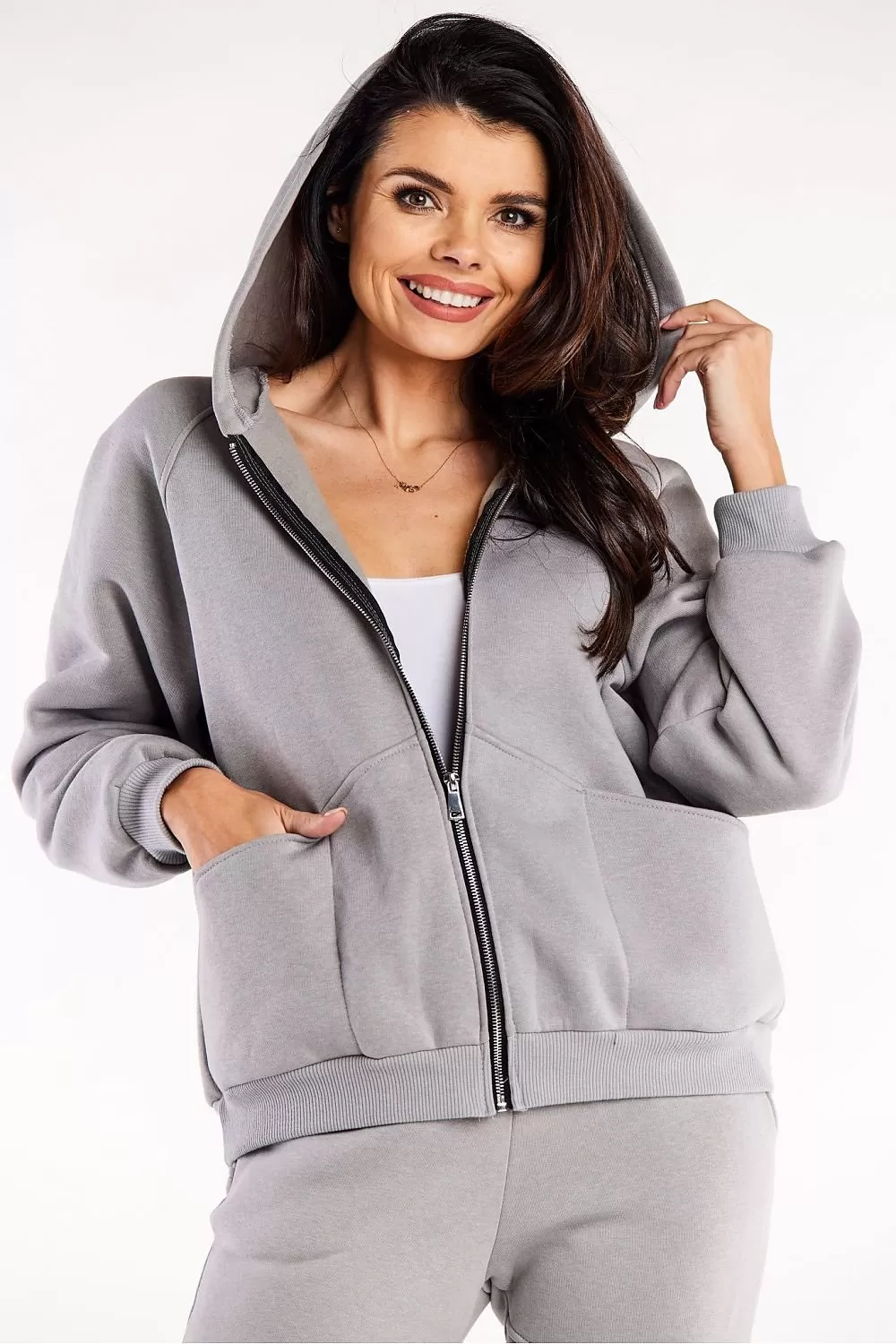 Infinite You Grey Full Zip Hoodie