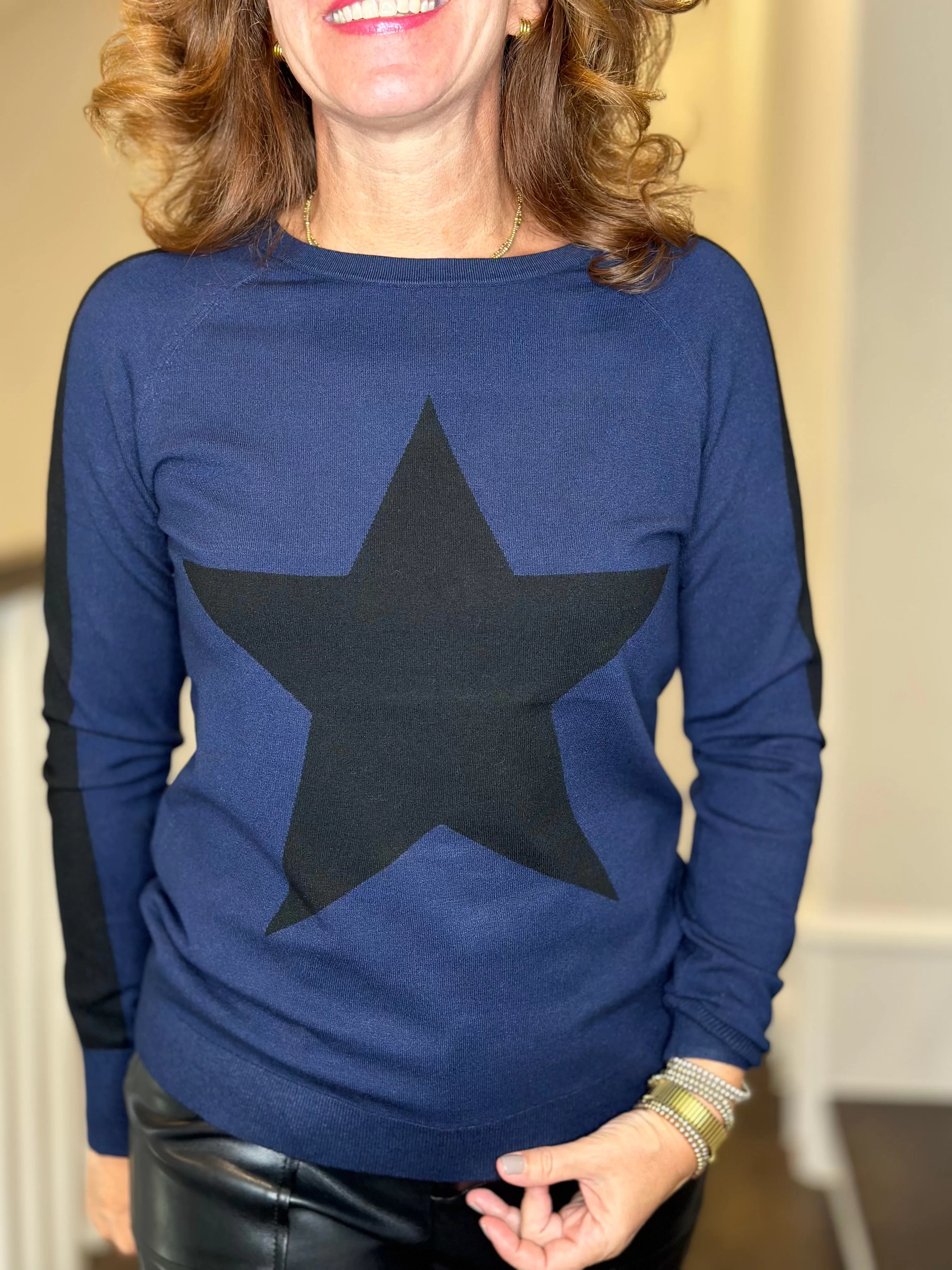 J Society Star Crew Neck in Navy & Black