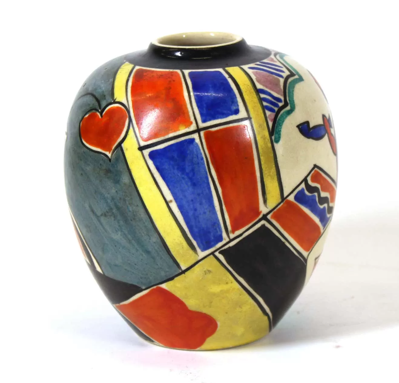 Japanese Art Deco Painted Ceramic Vase