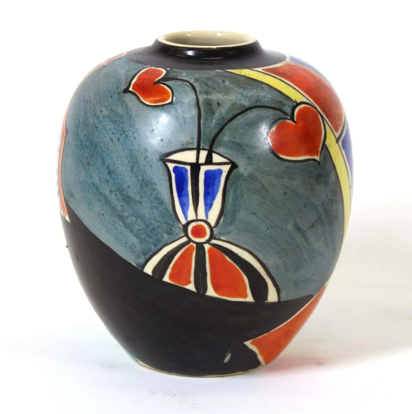 Japanese Art Deco Painted Ceramic Vase