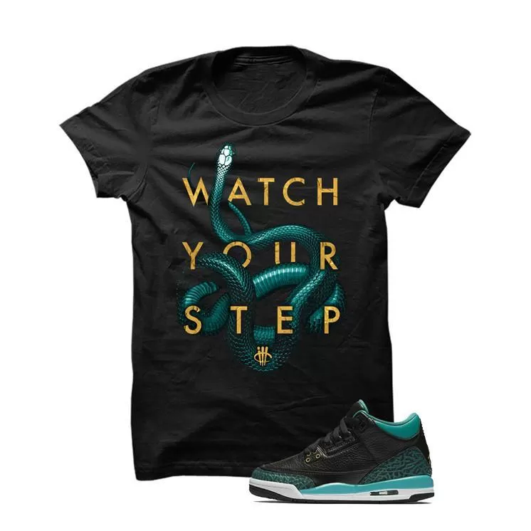 Jordan 3 Gs Black Teal Gold Black T Shirt (Snakes)