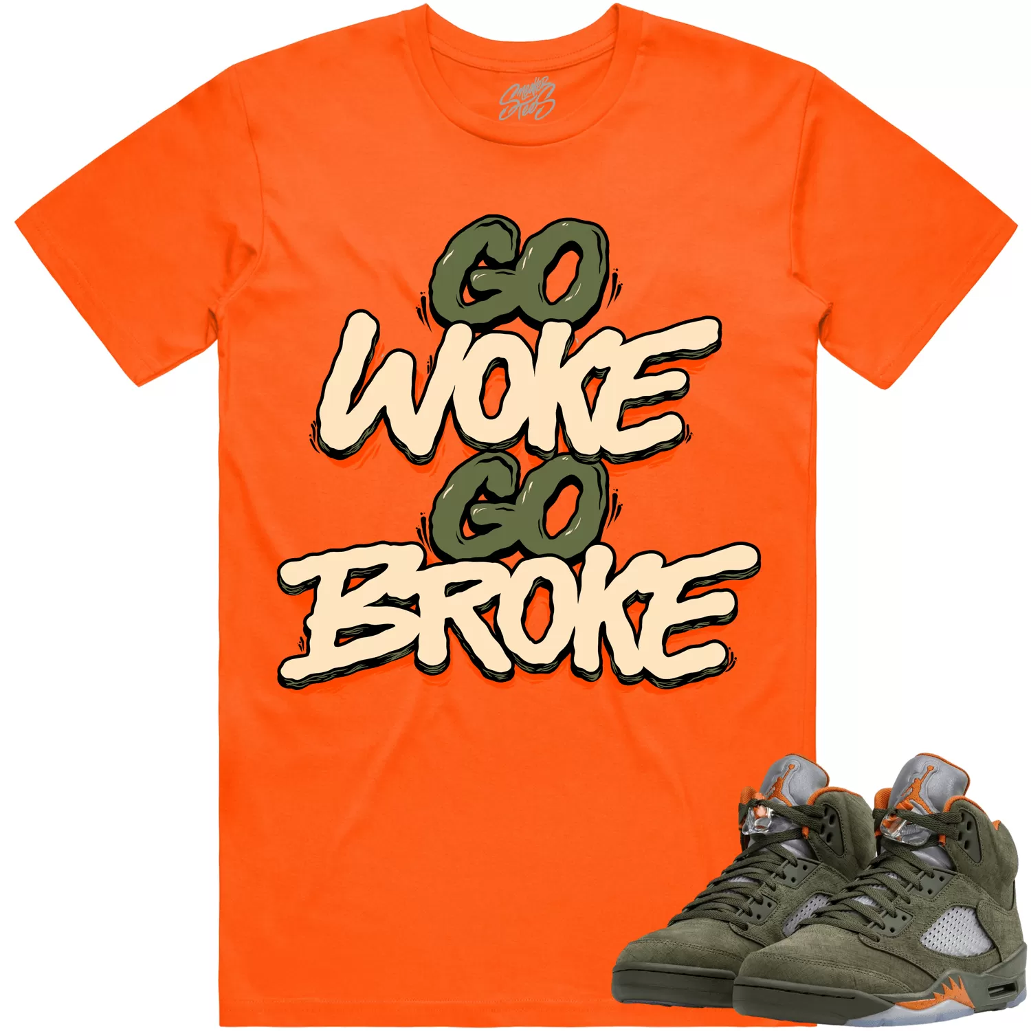 Jordan Retro 5 Olive 5s Shirt to Match - CELADON GO WOKE GO BROKE