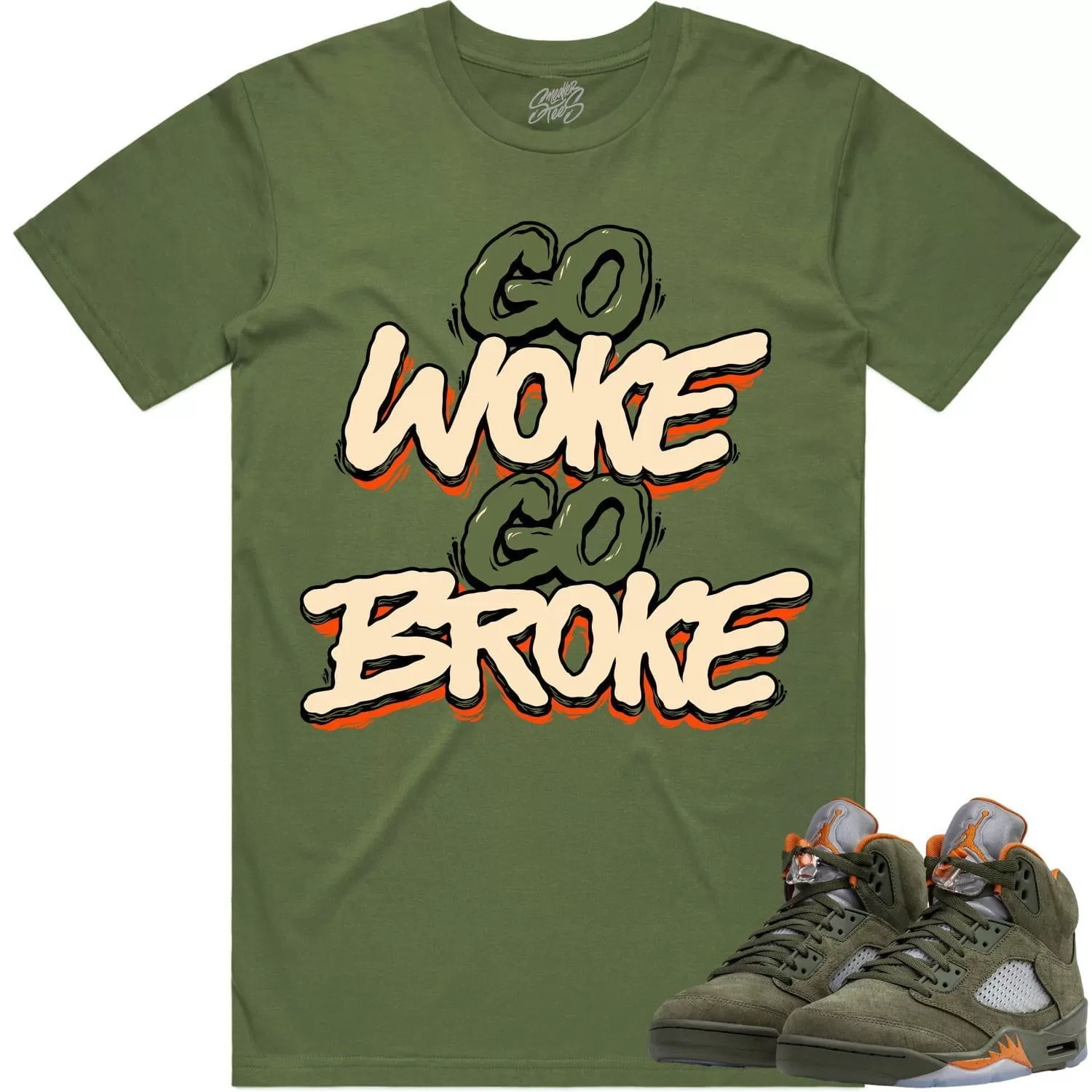 Jordan Retro 5 Olive 5s Shirt to Match - CELADON GO WOKE GO BROKE