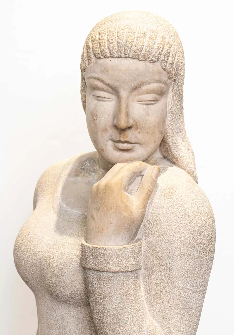 'Kahan' Modernist Signed Carved Stone Woman Sculpture