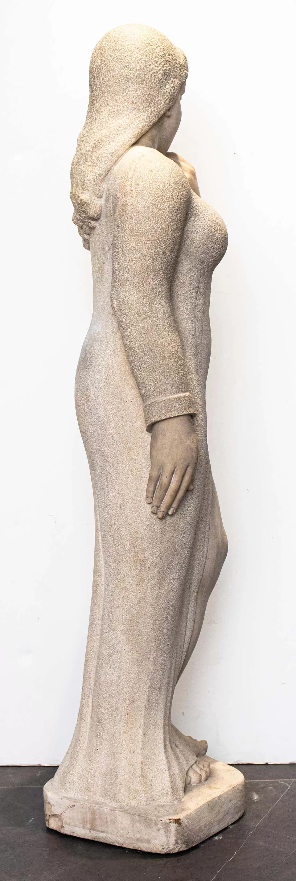 'Kahan' Modernist Signed Carved Stone Woman Sculpture