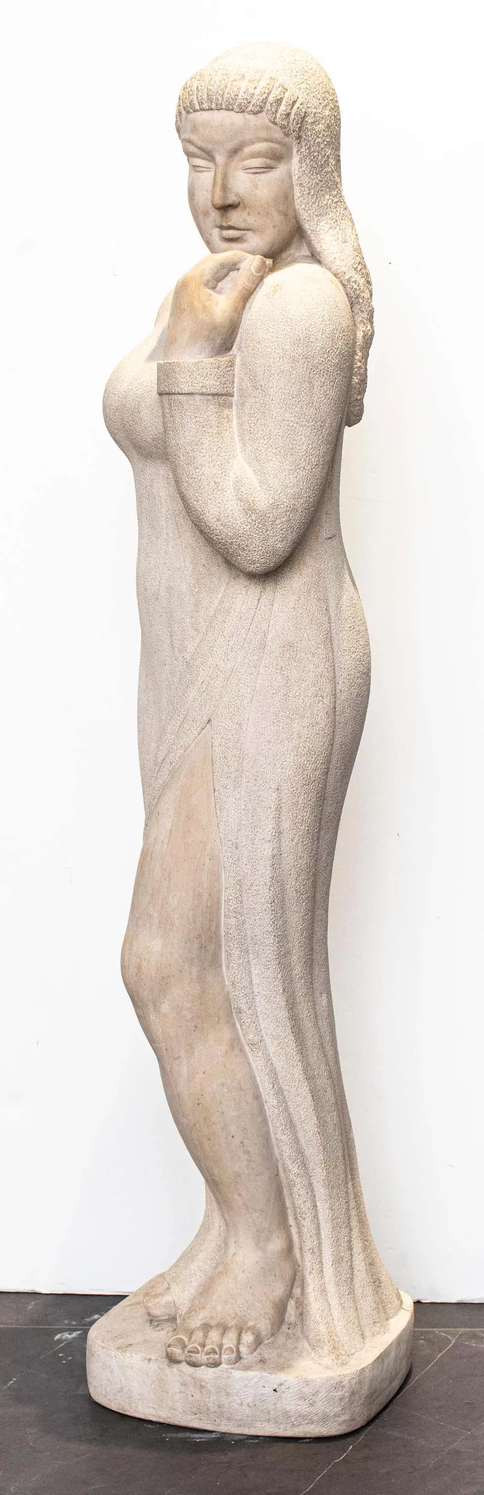 'Kahan' Modernist Signed Carved Stone Woman Sculpture