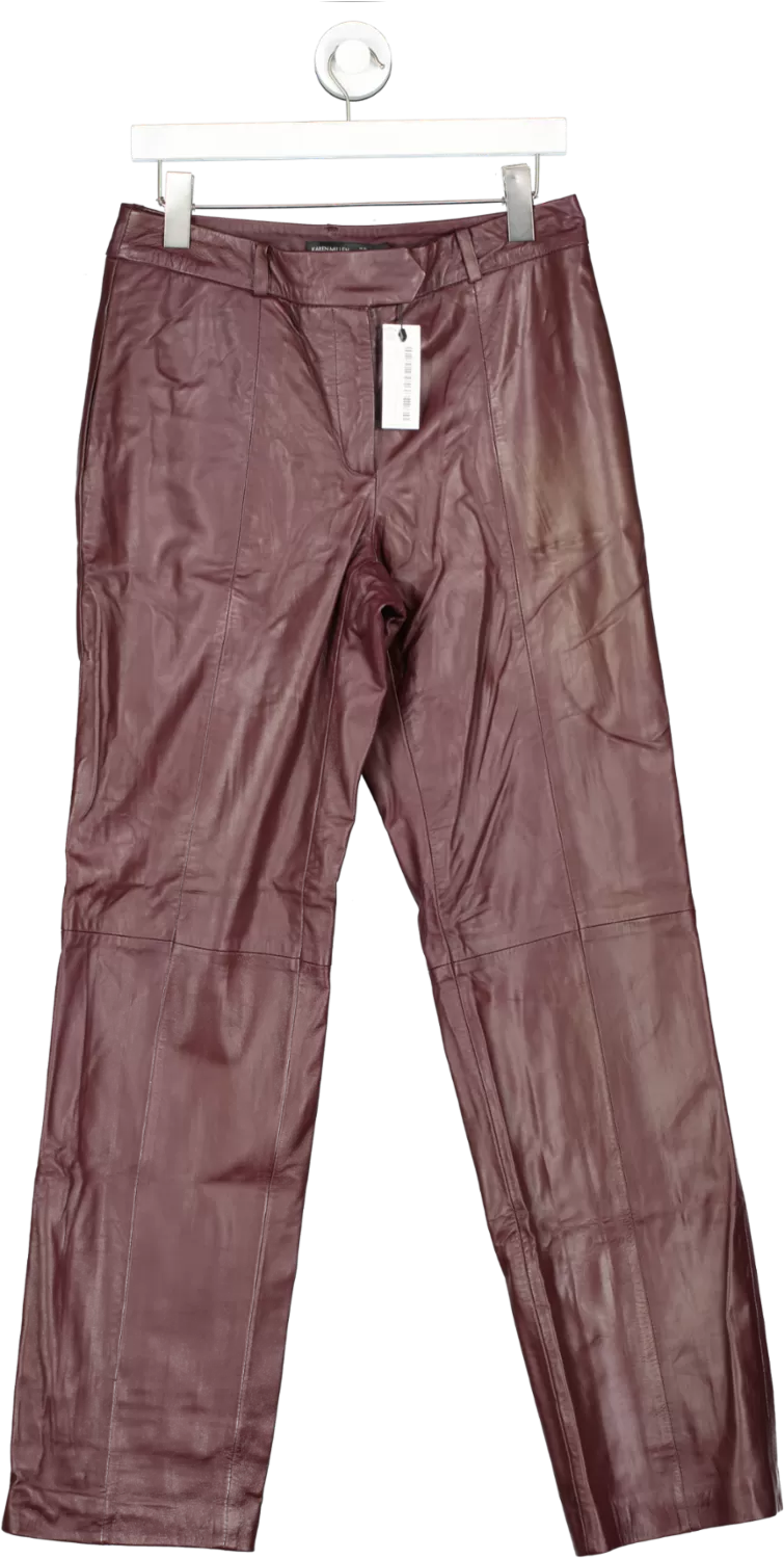 Karen Millen Burgundy Leather Straight Leg Trousers UK 10