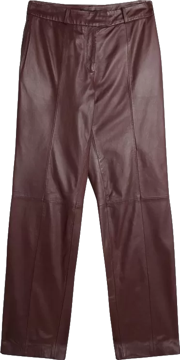 Karen Millen Burgundy Leather Straight Leg Trousers UK 10