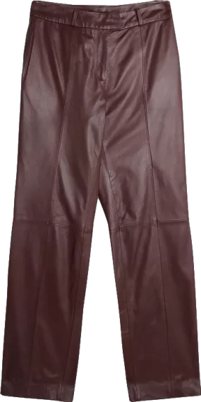 Karen Millen Burgundy Leather Straight Leg Trousers UK 10