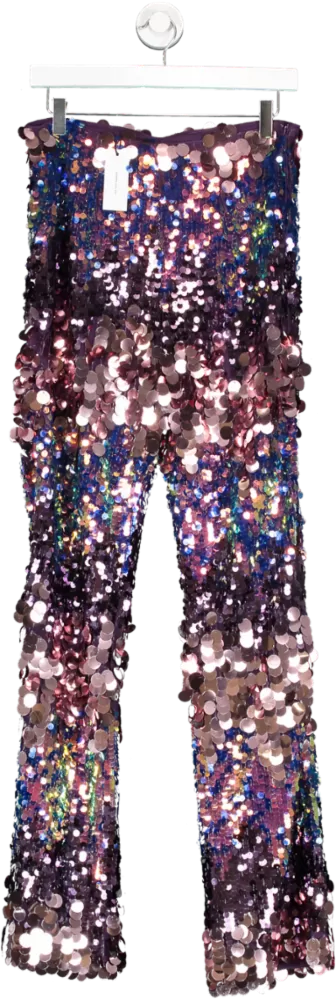 Karen Millen Multicoloured Disc Sequin Skinny Flared Woven Trousers UK 10