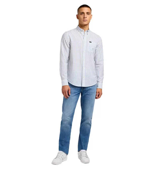 Lee long sleeve men's shirt with button neck 112349979 light blue white