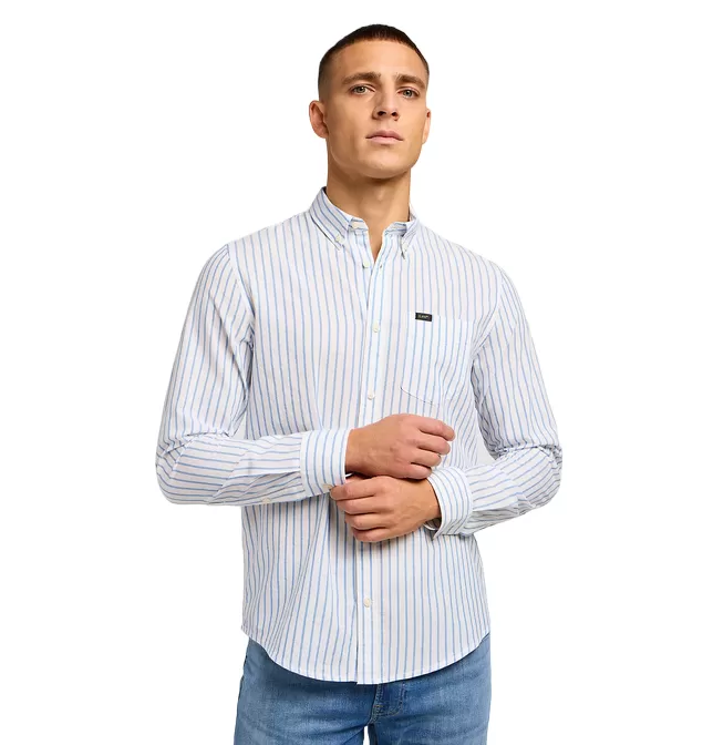 Lee long sleeve men's shirt with button neck 112349979 light blue white