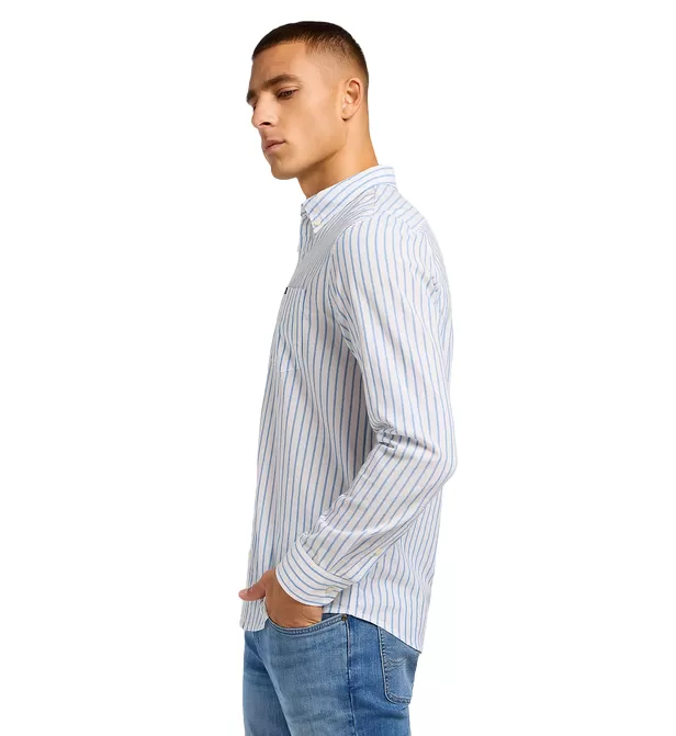 Lee long sleeve men's shirt with button neck 112349979 light blue white