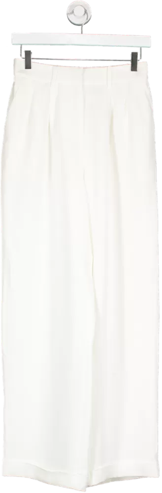 Lily Silk White Timeless Pleated Dense Silk Wide Leg Trousers UK 8