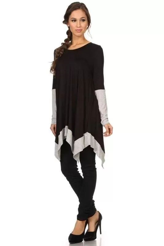 Long Sleeve Black Color Block Tunic