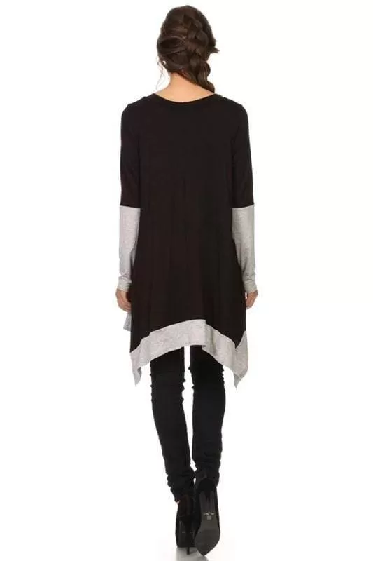 Long Sleeve Black Color Block Tunic