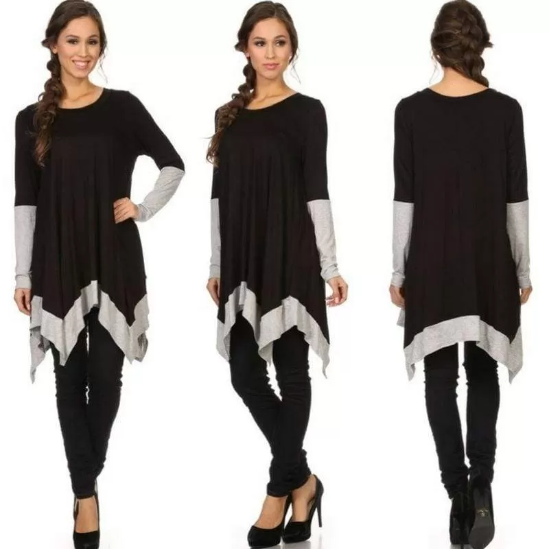 Long Sleeve Black Color Block Tunic